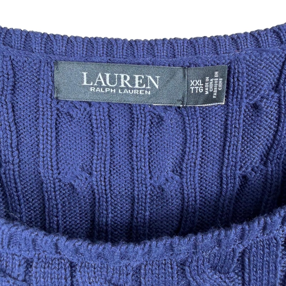 Lauren Ralph Lauren Navy Blue Cotton Cable Knit Sweater Vest XXL Preppy Coastal - Picture 7 of 9